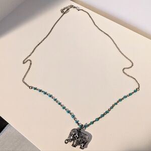 Silver Elephant Pendant Necklace with Turquoise Accents
